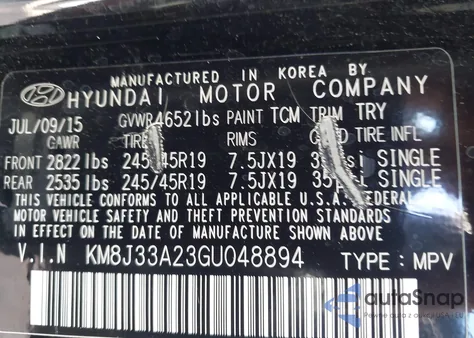 2016 Hyundai Tucson Sport from USA, damaged, VIN KM8J33A23GU048894